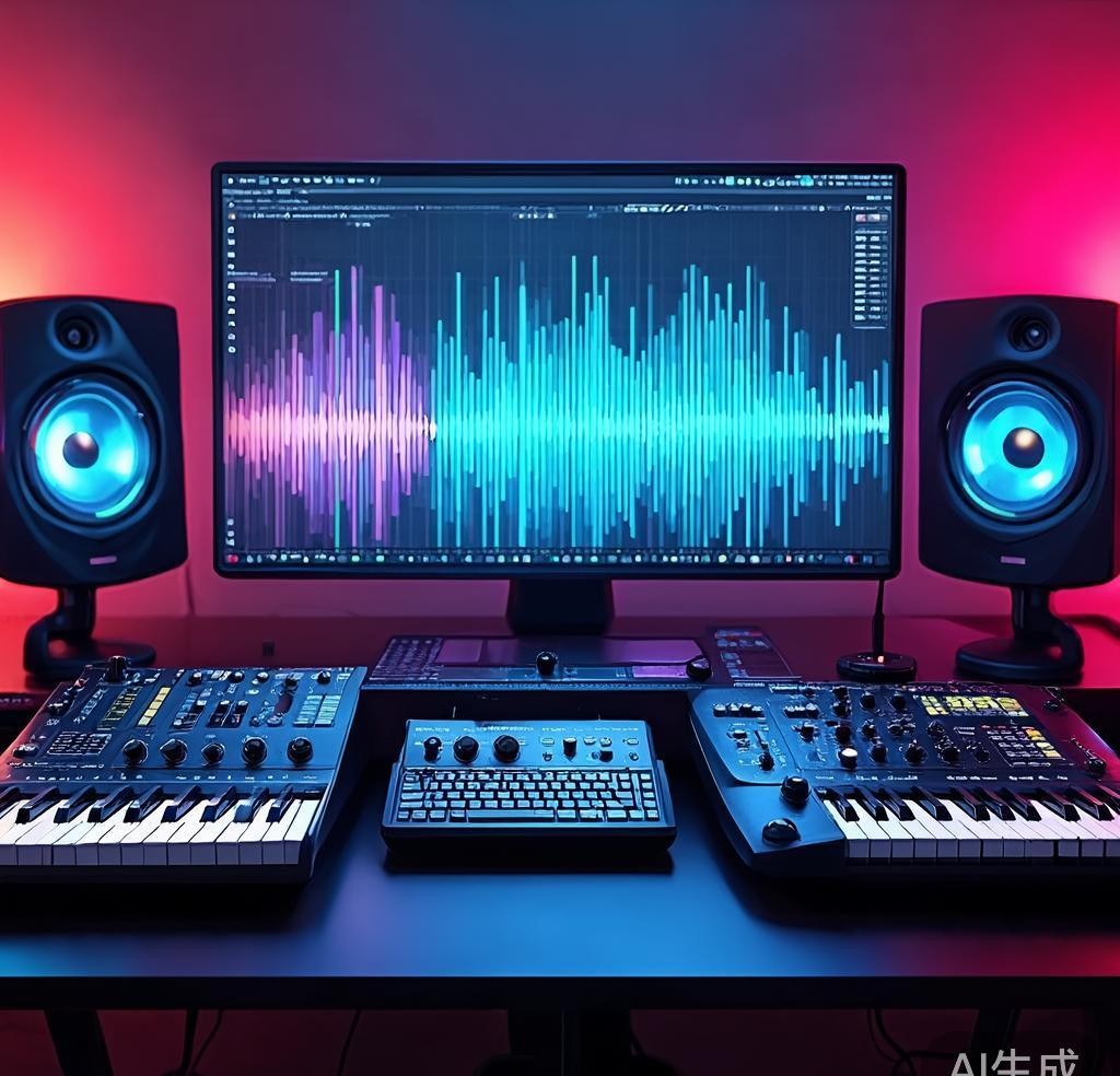 AI music generator creating original compositions with waveform visualization
