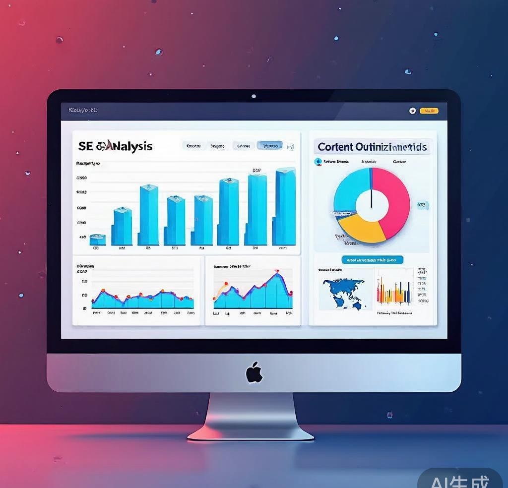 SEO analysis dashboard showing keyword rankings and content optimization data