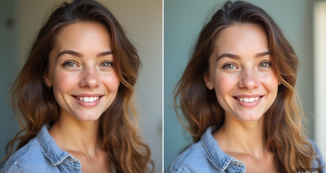Side by side comparison of photo with watermark and after watermark removal