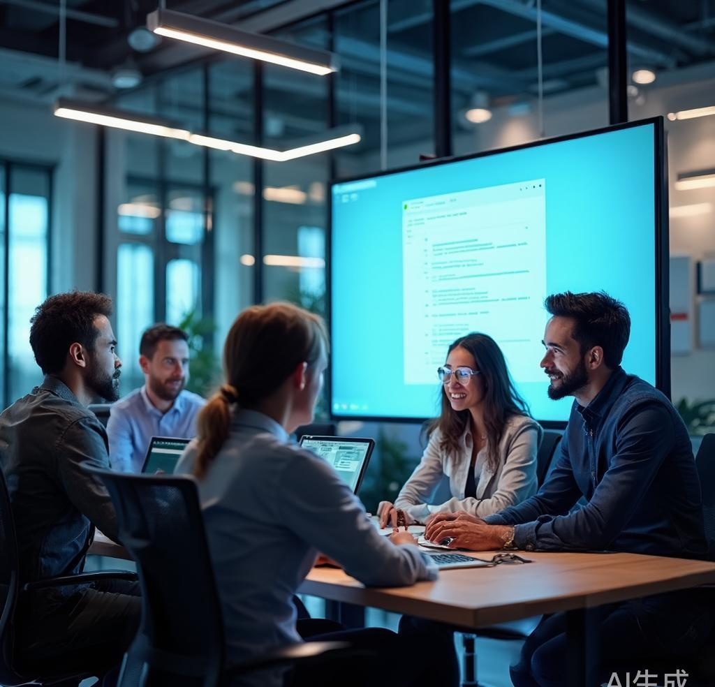 Development team collaborating on code review with AI assistance